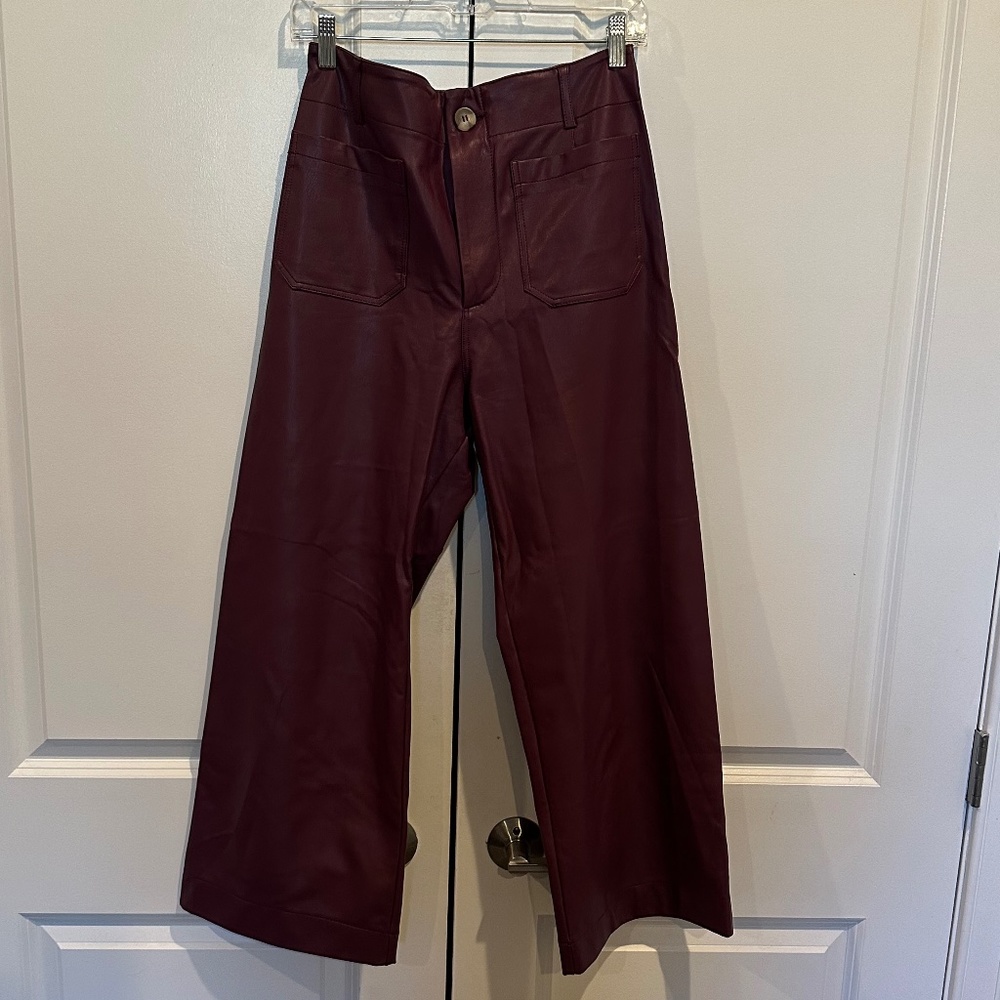 Anthropologie The Colette Cropped Wide-Leg Faux Leather Pants by Maeve